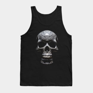 Artistic Fusion: Ornamental Mandala and Metalic Porcelyn Skull Tank Top